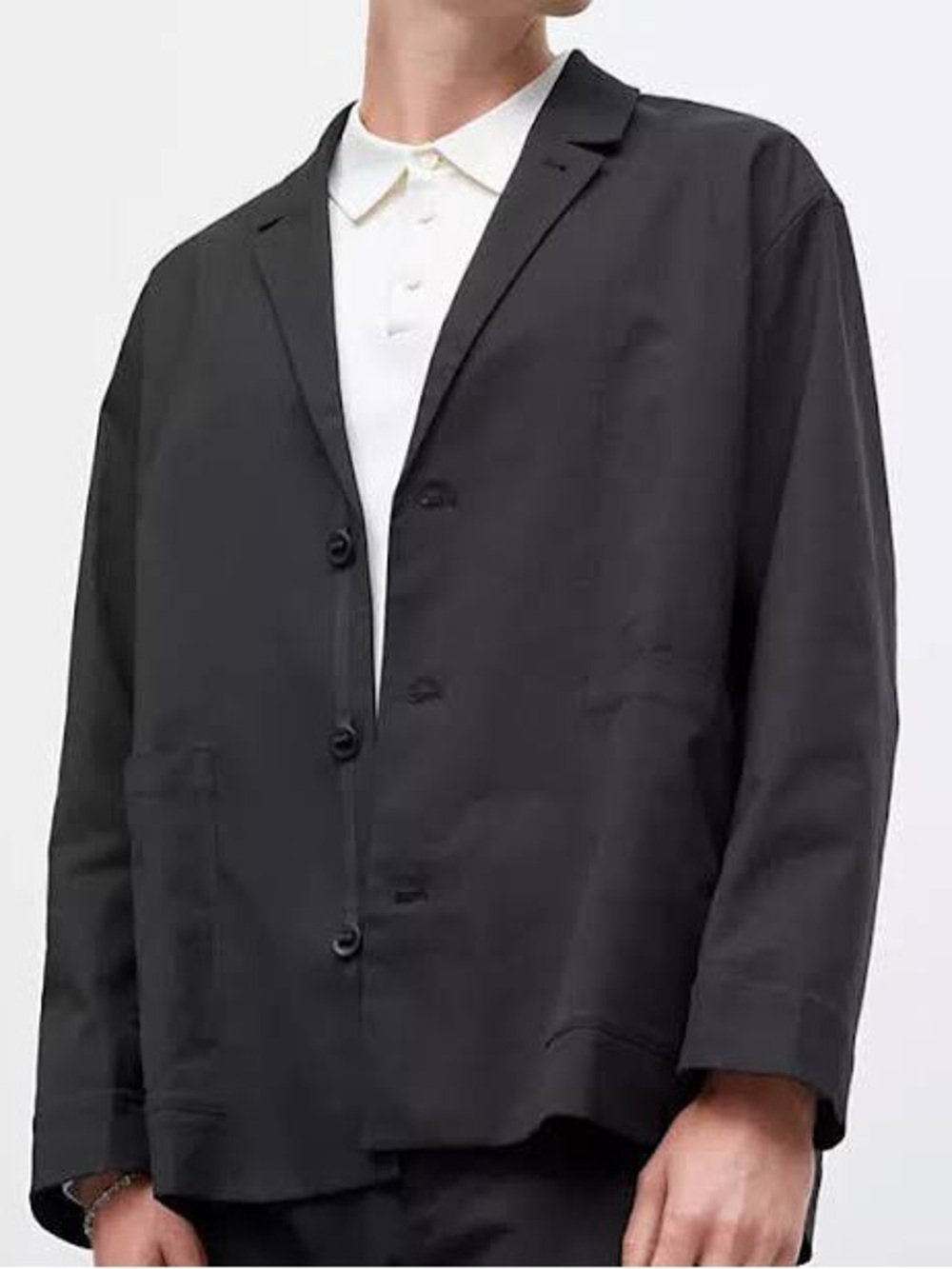 Men's Black Button-Front Casual Blazer Jacket Relaxed Fit Twill Blazer